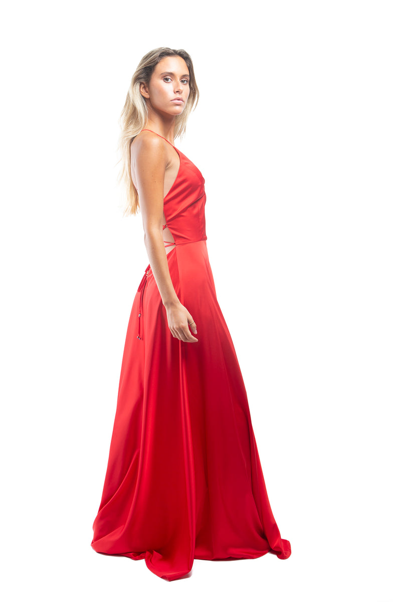 Vestido Princesa Tirantes Espalda Rojo Ferrari