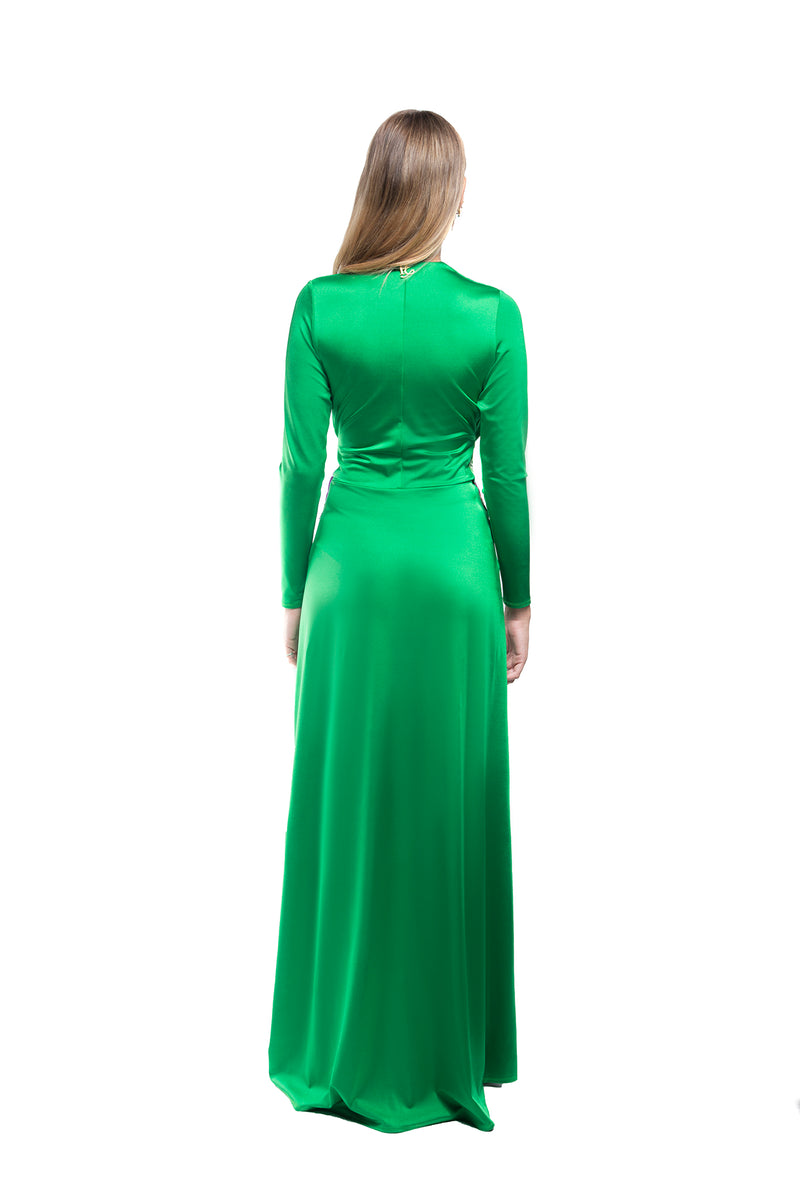 Vestido Elasticado Con Mangas Estampado Colores Cintura Verde Esmeralda