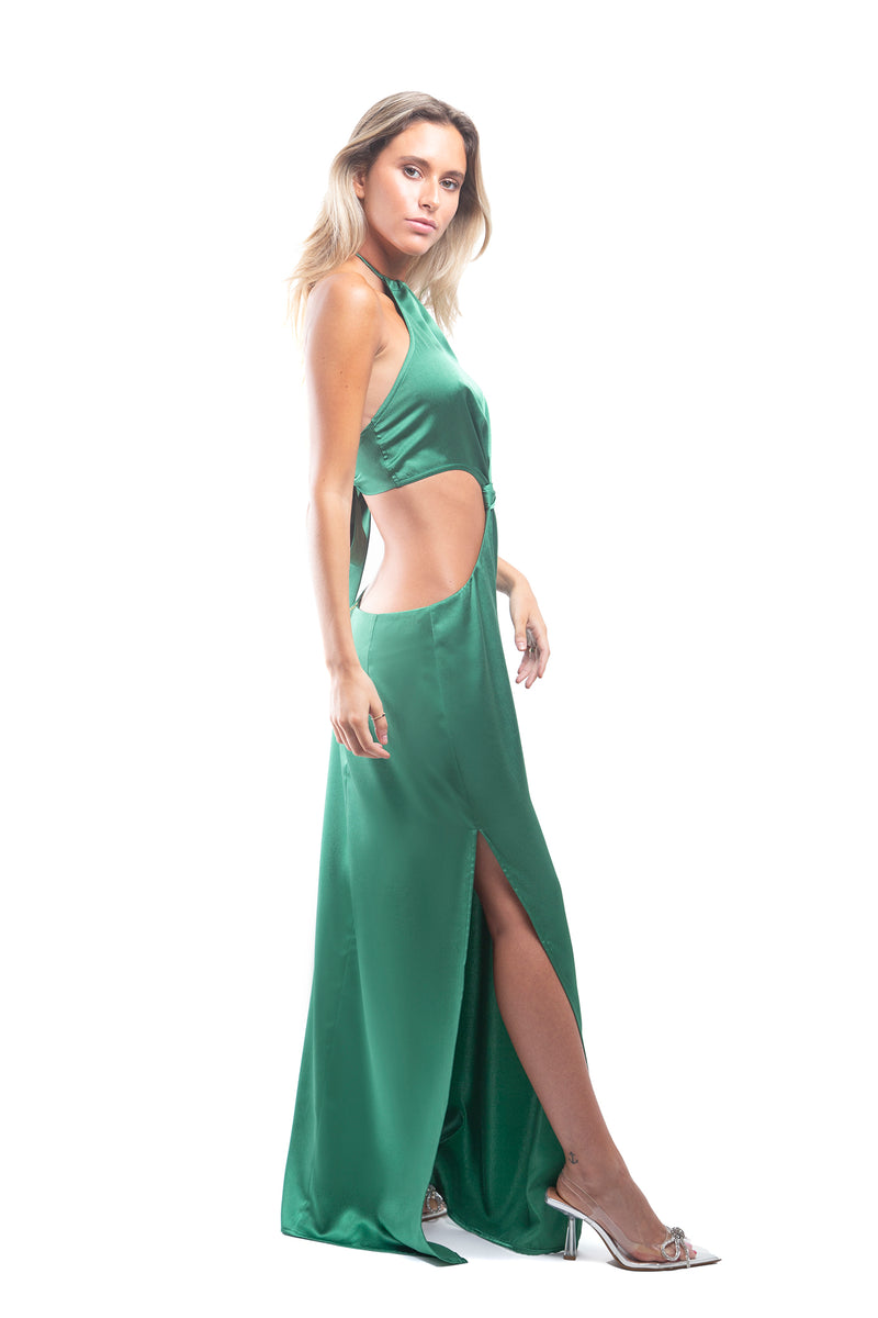 Vestido Abertura Costados Con Peso Verde Esmeralda