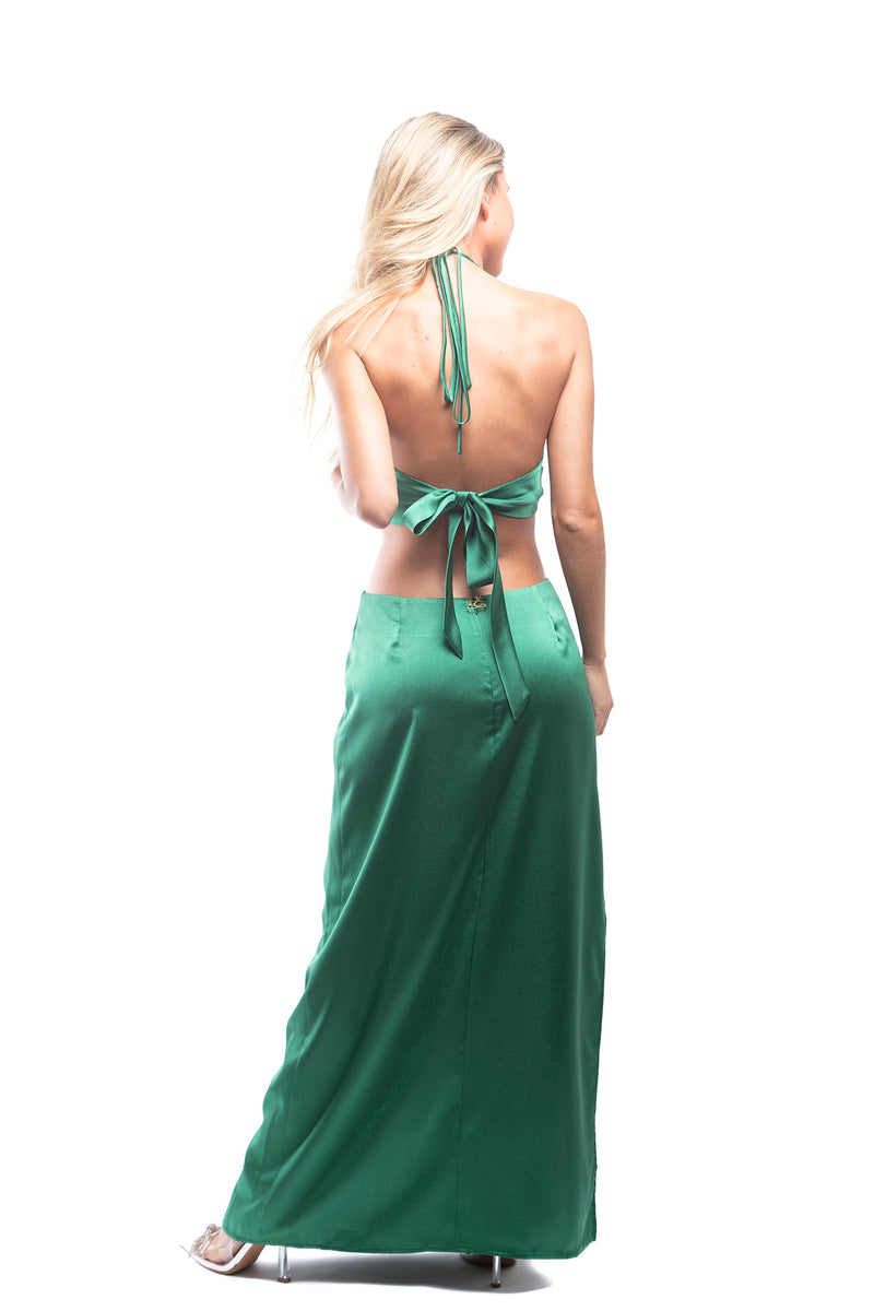 Vestido Abertura Costados Con Peso Verde Esmeralda