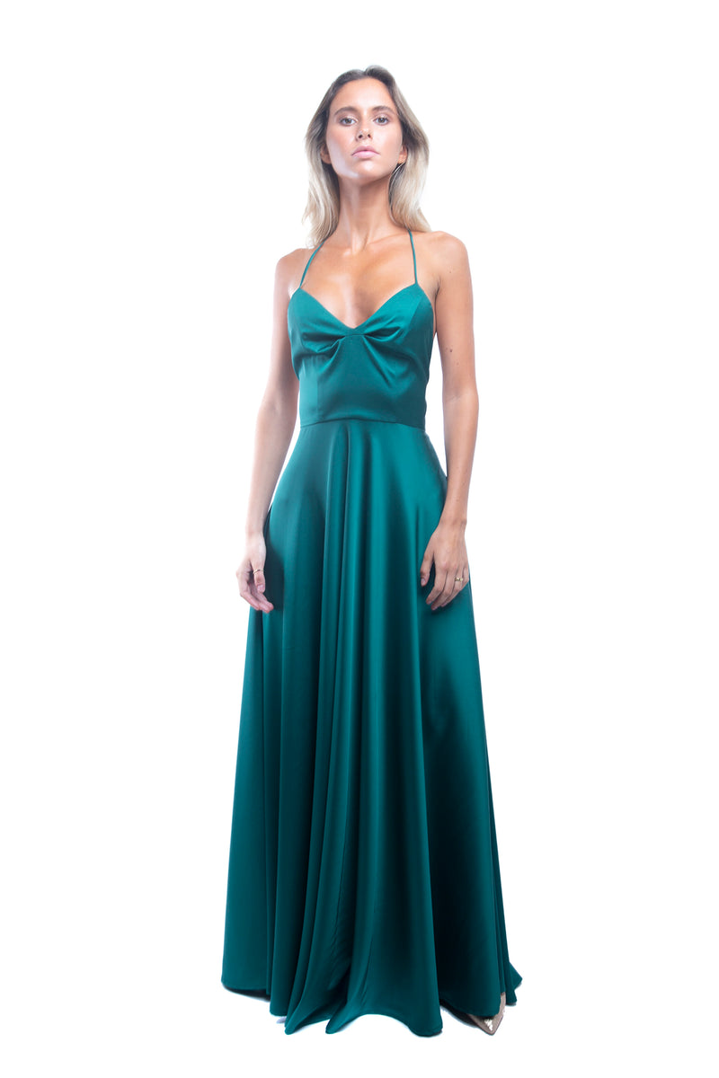 Vestido Princesa Tirantes Espalda Verde Botella