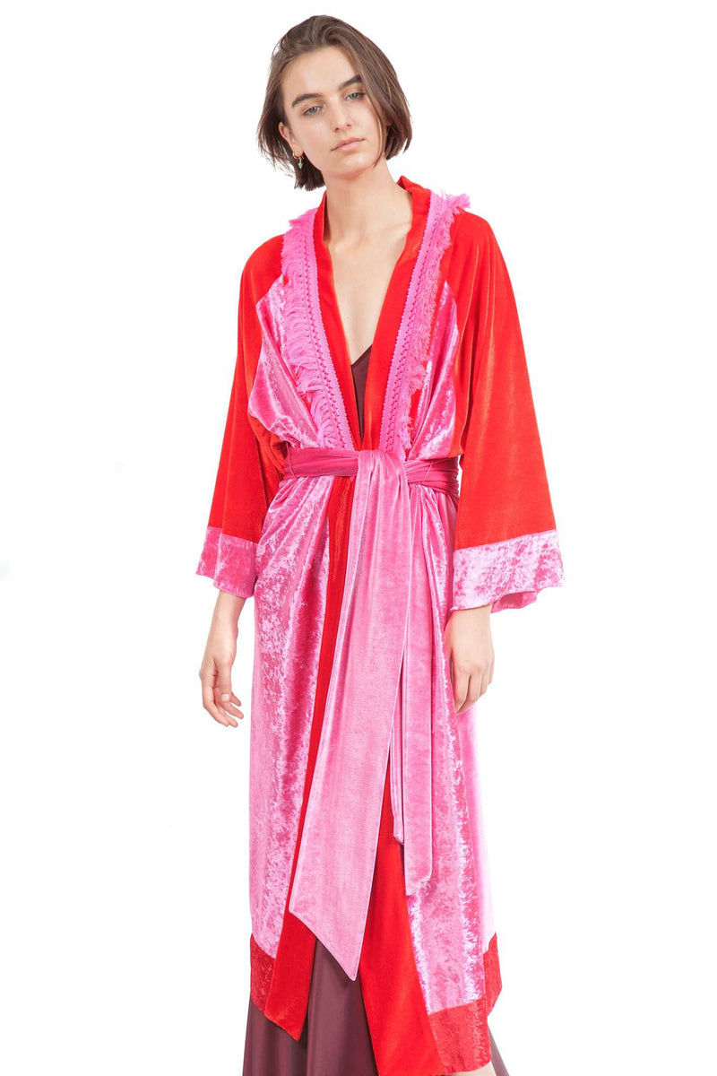 Red Pink Velvet Kimono 